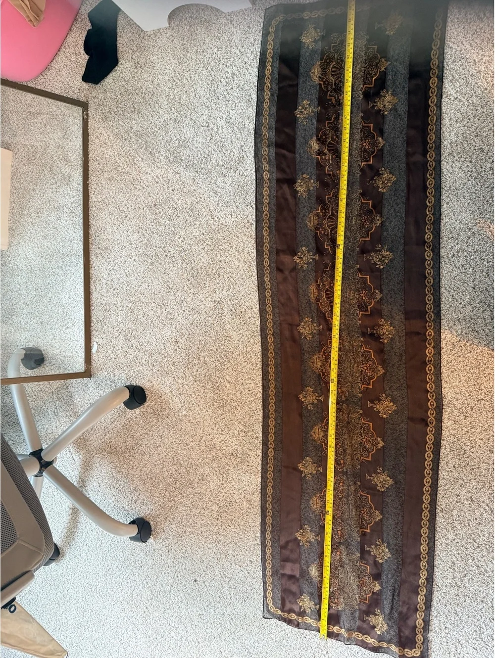 Ellen Tracy SILK Brown and Gold Patterned Sheer Scarf